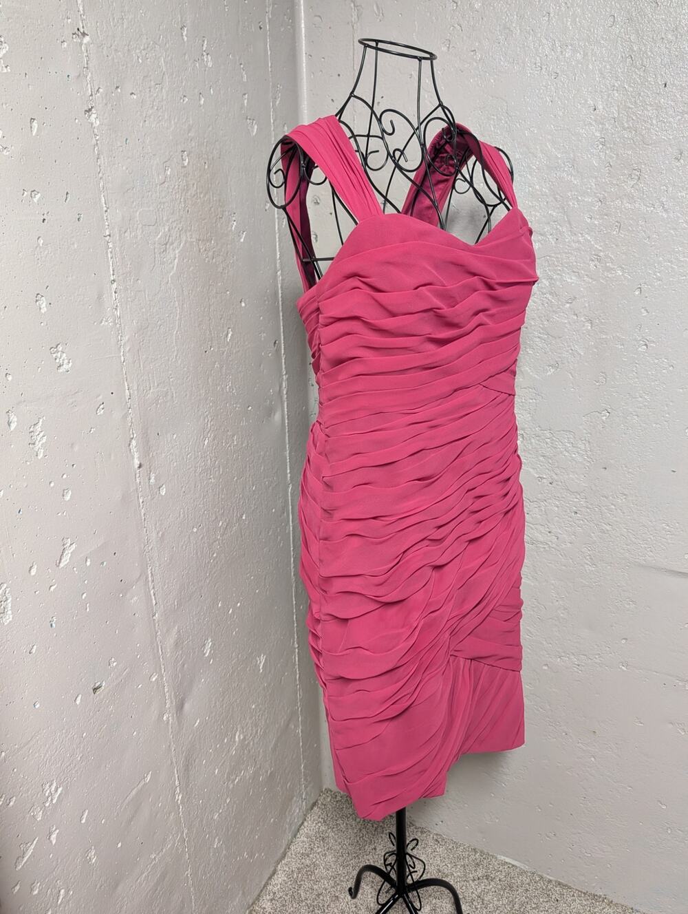 Monique Lhuillier Fuchsia Ruched Chiffon Cocktail Formal Dress